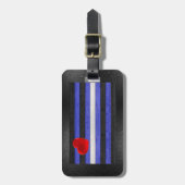 Étiquette À Bagage SlipperyJoe's cuir drapeau orgueil noir bleu royal (Devant Vertical)