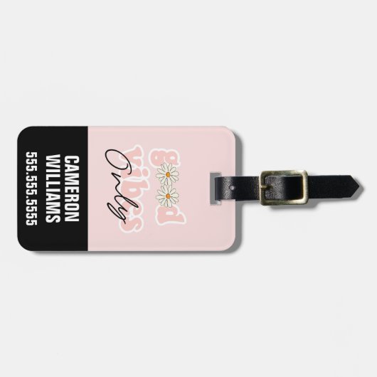 Étiquette À Bagage Slogan hippie des années 70 de Good Vibes (Devant horizontal)