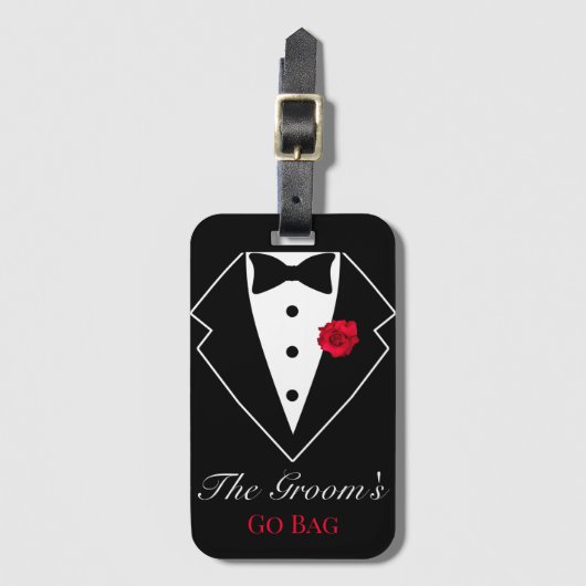 Étiquette À Bagage Smoking noir avec lune de miel personnalisée Rose  (Devant Vertical)