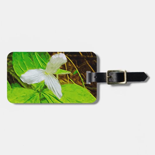 Étiquette À Bagage Snow Trillium, un Fleur sauvage blanc Abstrait (Devant horizontal)