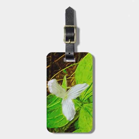 Étiquette À Bagage Snow Trillium, un Fleur sauvage blanc Abstrait (Devant Vertical)