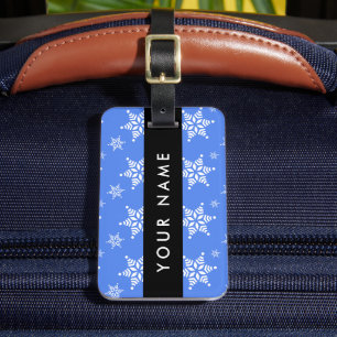 Étiquette À Bagage Snowflakes blanc, Bleu, Votre nom, Personnaliser