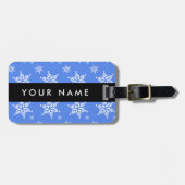 Étiquette À Bagage Snowflakes blanc, Bleu, Votre nom, Personnaliser (Devant horizontal)