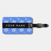 Étiquette À Bagage Snowflakes blanc, Bleu, Votre nom, Personnaliser (Dos horizontal)