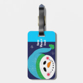 Étiquette À Bagage Snowman dans un Casquette bleu (Dos Vertical)
