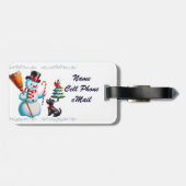 Étiquette À Bagage Snowman Rétro, Chien Maigre, Cardinal Rouge Et Arb (Dos horizontal)