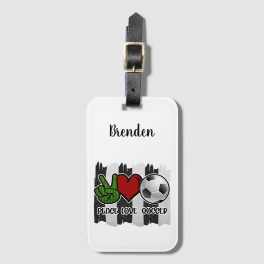 Étiquette À Bagage Soccer paix et amour (Devant Vertical)