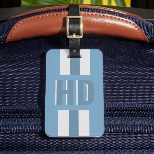 Étiquette À Bagage Soft Light Blue striped Shadow monogrammed modern (Insitu Rectoal 2)