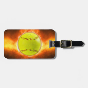 Étiquette À Bagage Softball artistique de SlipperyJoe sur feu cadeaux