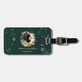 Étiquette À Bagage Soleil Céleste Et Fleurs Lune Étoiles Vert (Devant horizontal)