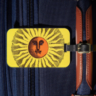 Étiquette À Bagage Soleil Hippie Sourire Jaune Céleste Vintage
