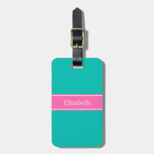 Étiquette À Bagage Solid Teal, Hot Pink #2 Ribbon Nom monogram