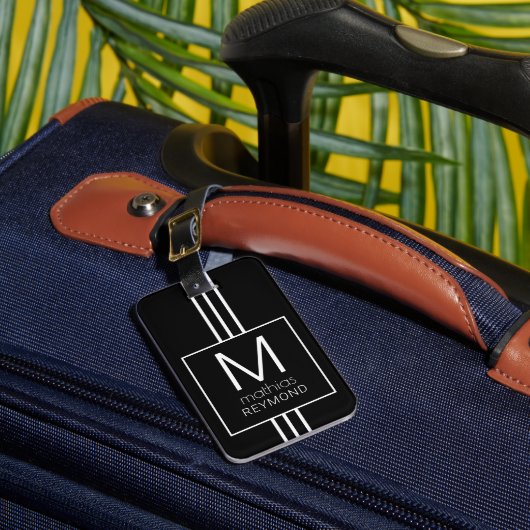 Étiquette À Bagage Son nom Monogramme Moderne Élégant noir&blanc (Insitu Rectoal 1)