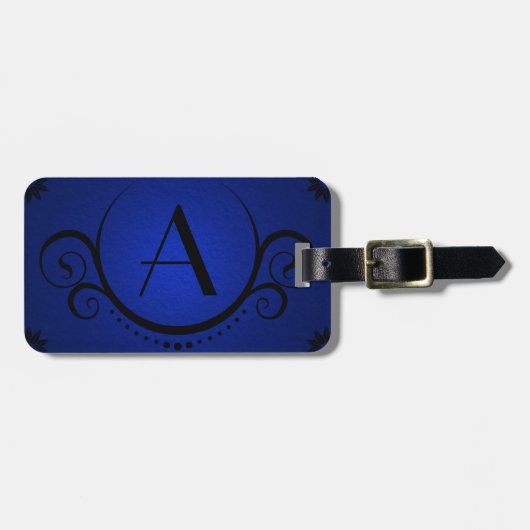 Étiquette À Bagage sophistication du monogramme bleu (Devant horizontal)