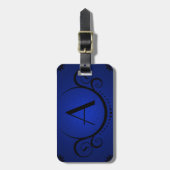 Étiquette À Bagage sophistication du monogramme bleu (Devant Vertical)