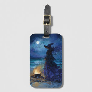 Étiquette À Bagage Sorcière au bord de la mer Lune