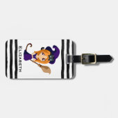 Étiquette À Bagage Sorcière mignonne en Casquette violet Halloween (Devant horizontal)