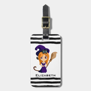 Étiquette À Bagage Sorcière mignonne en Casquette violet Halloween