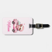 Étiquette À Bagage Sourire rose Sloth conduisant une convertible (Devant horizontal)