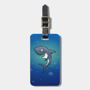 Étiquette À Bagage Sourire un requin drôle sur un Arrière - plan bleu
