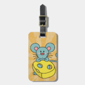 Étiquette À Bagage Souris bleue mignonne avec du fromage jaune (Devant Vertical)
