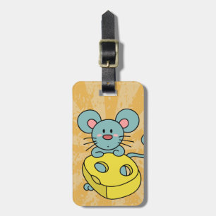 Étiquette À Bagage Souris bleue mignonne avec fromage jaune