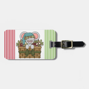 Étiquette À Bagage Souris de Noël dans le panier
