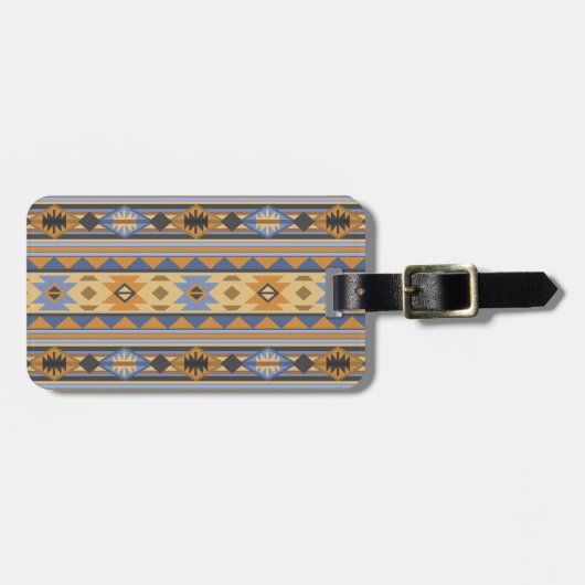 Étiquette À Bagage Southwest Design Gold Blue Grey Tribal Motif (Devant horizontal)