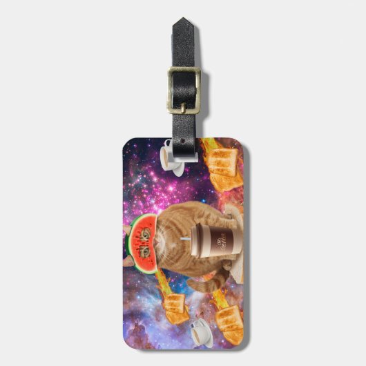 Étiquette À Bagage Space cat avec lunettes de pastèque (Devant Vertical)