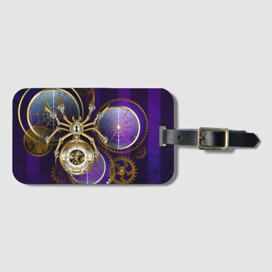 Étiquette À Bagage Spider Steampunk sur Arrière - plan pourpre (Devant Horizontal)