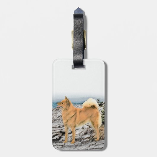 Étiquette À Bagage Spitz finlandais à Seashore Peinture - Chien Art (Dos Vertical)