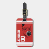 Étiquette À Bagage Sport Basket-ball | Nom et numéro DIY | Rouge (Devant Vertical)