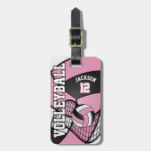 Étiquette À Bagage Sport Volley 🏐 - Rose clair, noir et blanc (Devant Vertical)