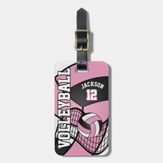 Étiquette À Bagage Sport Volley 🏐 - Rose clair, noir et blanc (Devant Vertical)