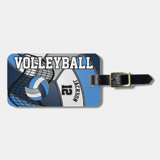 Étiquette À Bagage Sport Volleyball 🏐 - Bleu clair, gris et bleu fon (Devant horizontal)