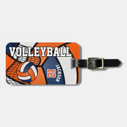 Étiquette À Bagage Sport Volleyball 🏐 - Orange, Bleu et Blanc (Devant horizontal)