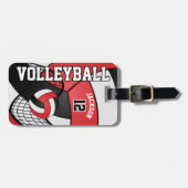 Étiquette À Bagage Sport Volleyball 🏐 - Rouge, Blanc et Noir (Devant horizontal)