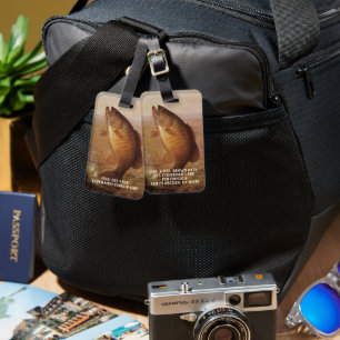 Étiquette À Bagage Sports vintages Pêche, Poisson Brown à grande bouc