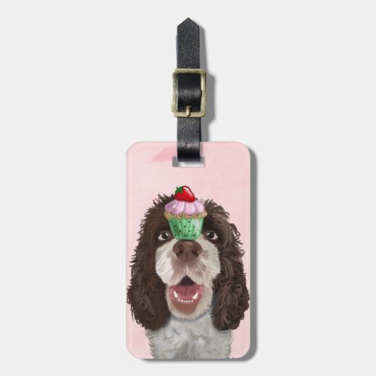 Étiquette À Bagage Springer Spaniel avec Cupcake 2 (Devant Vertical)