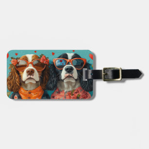 Étiquette À Bagage Springer Spaniel avec Roses de cœur pour la Saint-