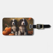 Étiquette À Bagage Springer Spaniel Chiot Automne Citrouille de plais (Devant horizontal)
