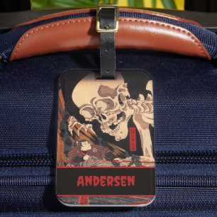 Étiquette À Bagage Squelette japonais éffrayant avec votre nom - Vint