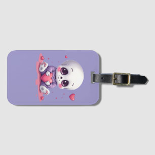Étiquette À Bagage Squelette Kawaii Tenant un Cœur