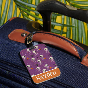 Étiquette À Bagage Squelettes Motif Halloween Violet Personnalisé