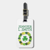 Étiquette À Bagage St. Paddy's Day Vert Lucky Irlandais Shamrock Clov (Devant Vertical)