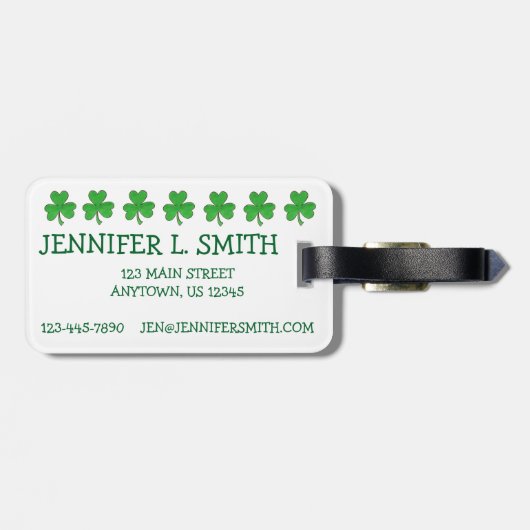 Étiquette À Bagage St. Paddy's Day Vert Lucky Irlandais Shamrock Clov (Dos horizontal)