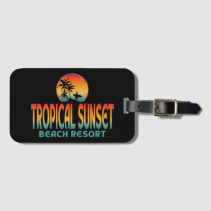 ÉTIQUETTE À BAGAGE STATION BALNÉAIRE AU COUCHER DE SOLEIL TROPICAL ÉT