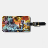 Étiquette À Bagage Statue Bleue du Guerrier Asiatique Laisser l'avent (Devant horizontal)