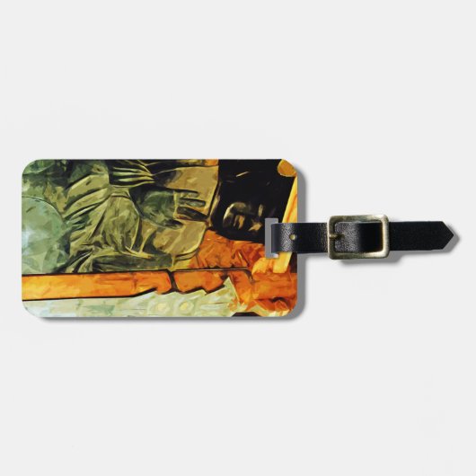 Étiquette À Bagage Statue bouddhiste dans Temple Impressionnisme Abst (Devant horizontal)