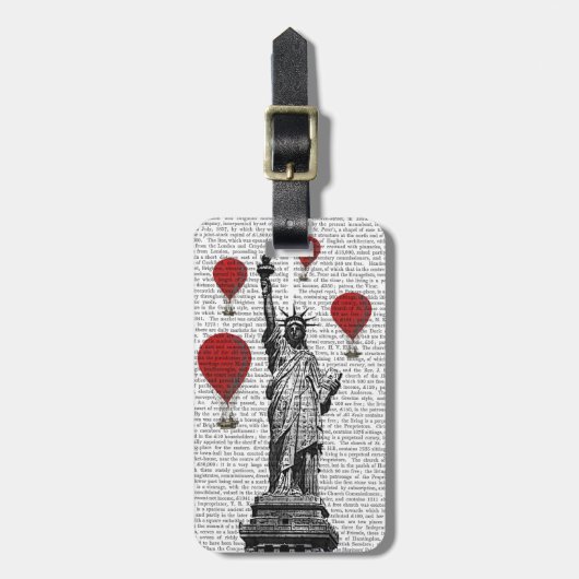 Étiquette À Bagage Statue de la Liberté et Ballons rouges à air chaud (Devant Vertical)